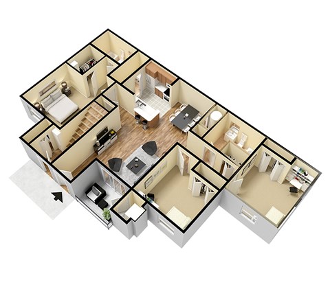 Floor plan for 3 beds, 2 baths, 1182 sqft